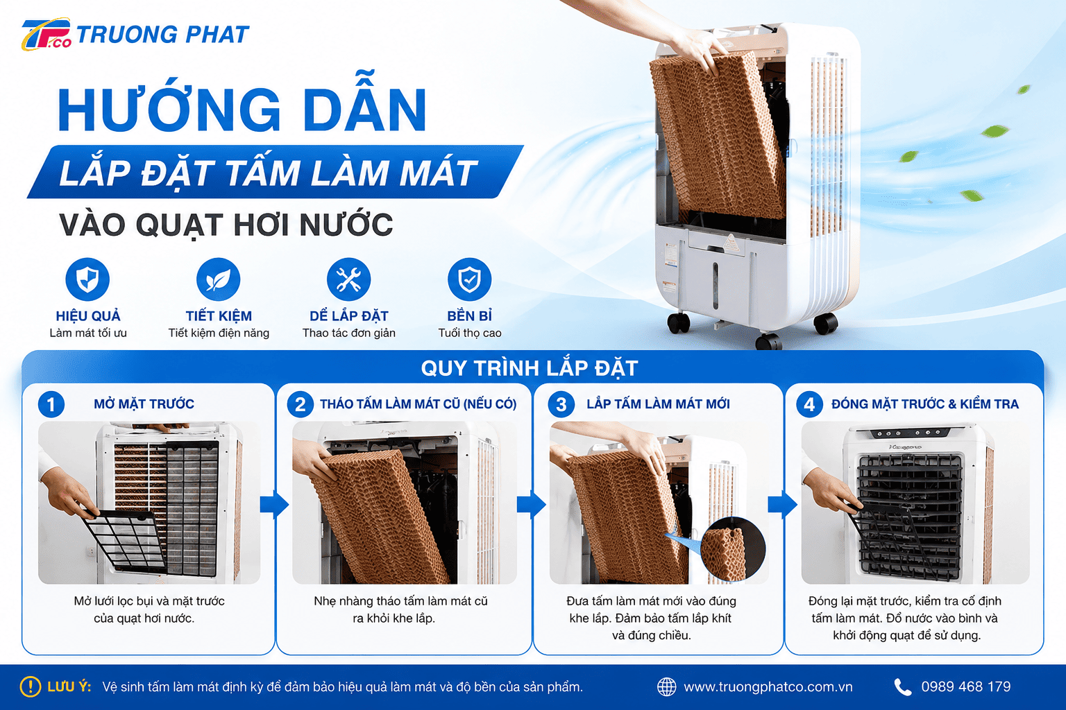 Hướng dẫn lắp đặt tấm làm mát vào quạt hơi nước