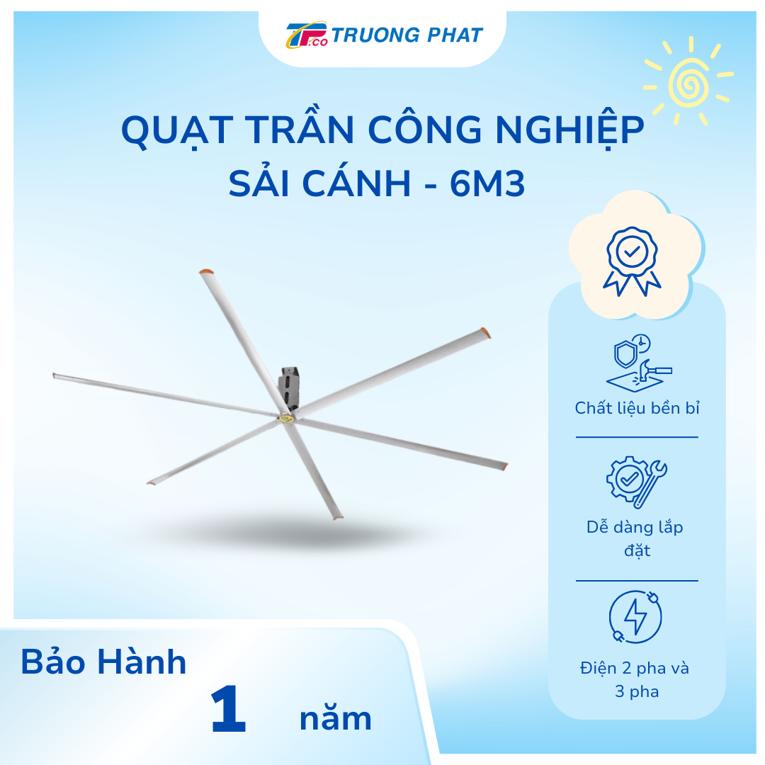 Quạt Trần Công Nghiệp Sải Cánh 6m3