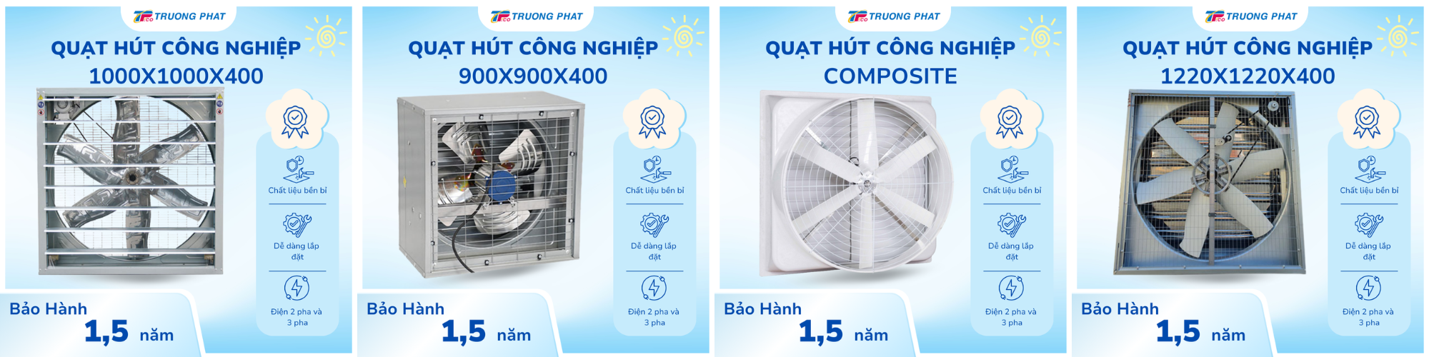 Quạt hút công nghiệp công suất lớn đa dạng