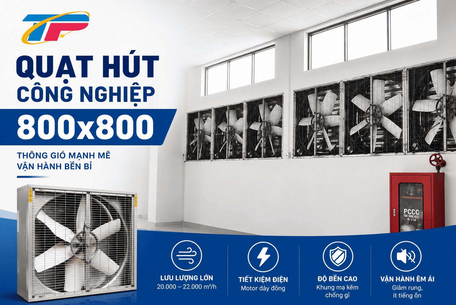 Quạt hút công nghiệp 800x800 cho nhà xưởng