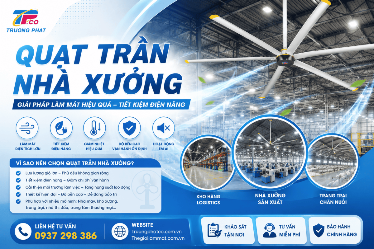 Quạt Trần Nhà Xưởng | Giải Pháp Làm Mát Tiết Kiệm Điện